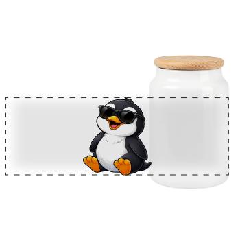 Cooler Pinguin mit Sonnenbrille Süßer Cartoon Spaß - Panorama Keksdose mit Holzdeckel - Weiß - Vorne