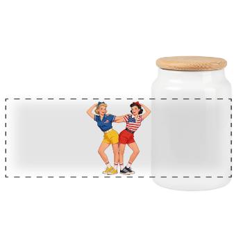 Pin-Up Patriotinnen Duo - Panorama Keksdose mit Holzdeckel - Weiß - Vorne