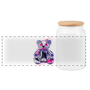 Gothic Teddy Bear with Graffiti Neon Look - Panoramic Cookie Jar with Wooden Lid - white - Front