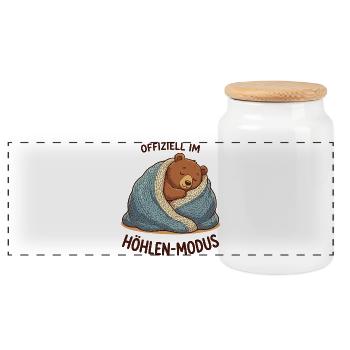 Kuschelbär im Höhlenmodus - Panorama Keksdose mit Holzdeckel - Weiß - Vorne