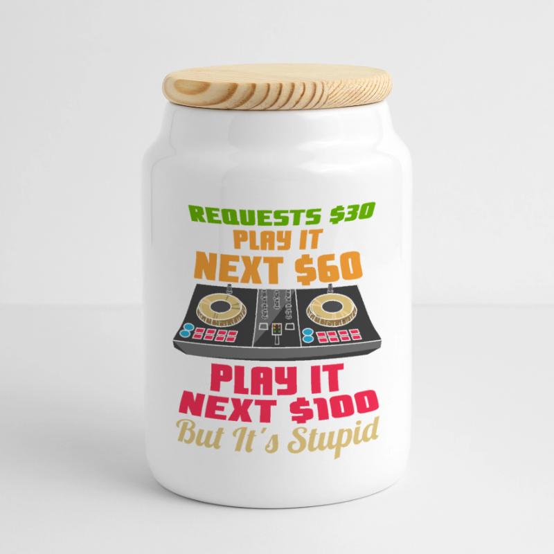 Funny DJ Request Fee Musical Turntable Design Panoramic Cookie Jar with Wooden Lid