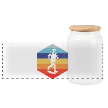 Iconic running motif - Panoramic Cookie Jar with Wooden Lid - white - Front