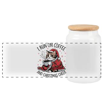 Chaton Noël Café et Joie - Boîte à biscuits avec couvercle en bois - blanc - Devant