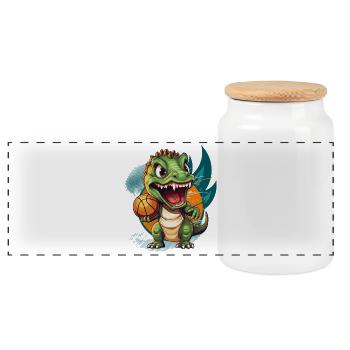 Basketball Dinosaurier T-Rex Basketballspieler - Panorama Keksdose mit Holzdeckel - Weiß - Vorne