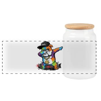 Pose de dab de chien de rue coquine avec une ambiance graffiti - Boîte à biscuits avec couvercle en bois - blanc - Devant