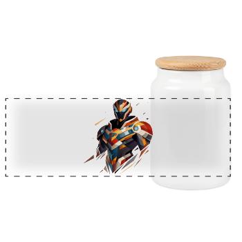 Héros de science-fiction futuriste dans un style géométrique - Boîte à biscuits avec couvercle en bois - blanc - Devant