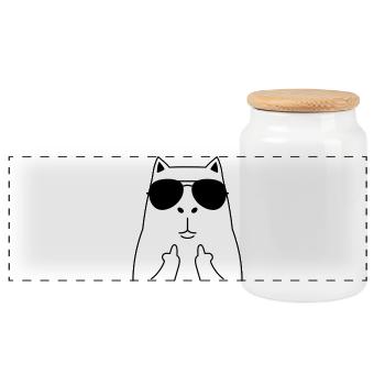Visage de chat avec des lunettes de soleil - Boîte à biscuits avec couvercle en bois - blanc - Devant