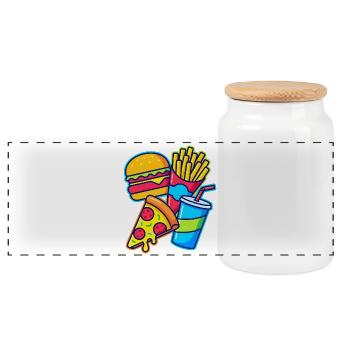 Fast Food Combo Illustration - Panoramic Cookie Jar with Wooden Lid - white - Front