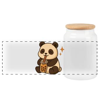 Panda mit Bubble Tea kawaii Panda - Panorama Keksdose mit Holzdeckel - Weiß - Vorne