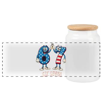 US Flag 67 Memes Six Seven - Panoramic Cookie Jar with Wooden Lid - white - Front