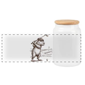 Lustiger Capybara spielender Golfer - Panorama Keksdose mit Holzdeckel - Weiß - Vorne