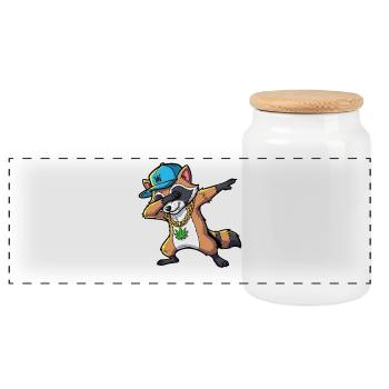 Dabbing Waschbär mit Hanfblatt - Panorama Keksdose mit Holzdeckel - Weiß - Vorne
