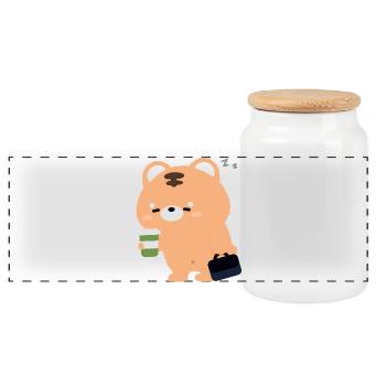 Kawaii Tiger mit Kaffeetasse - Panorama Keksdose mit Holzdeckel - Weiß - Vorne
