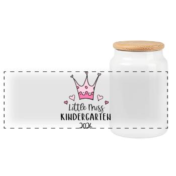 Petite Miss Maternelle 2026 Douce Garderie de Filles - Boîte à biscuits avec couvercle en bois - blanc - Devant