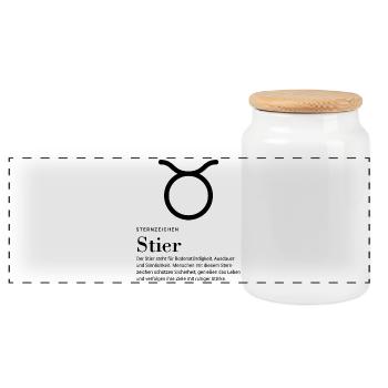Signe du zodiaque Taureau - Boîte à biscuits avec couvercle en bois - blanc - Devant