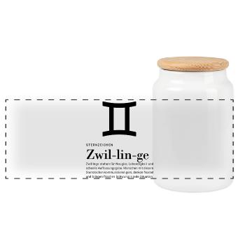 Zodiac sign Gemini - Panoramic Cookie Jar with Wooden Lid - white - Front