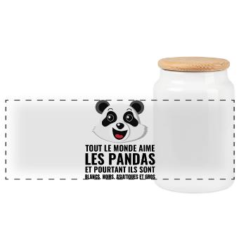 panda, diversity, love - Panoramic Cookie Jar with Wooden Lid - white - Front