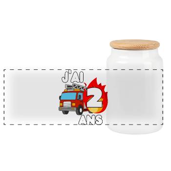 I'm 2 years old fire truck fun - Panoramic Cookie Jar with Wooden Lid - white - Front