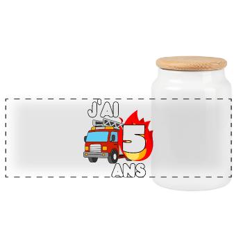 I'm 5 Year Old Fire Truck Fun - Panoramic Cookie Jar with Wooden Lid - white - Front