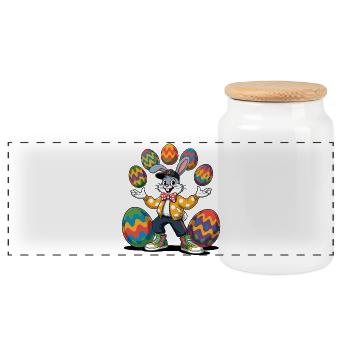 Lapin de Pâques coloré avec des œufs colorés - Boîte à biscuits avec couvercle en bois - blanc - Devant
