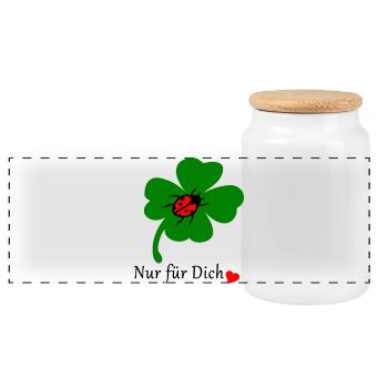 Shamrock with ladybug - Panoramic Cookie Jar with Wooden Lid - white - Front