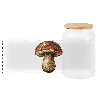 Mushroom in embroidered look (printed) - Panoramic Cookie Jar with Wooden Lid - white - Front