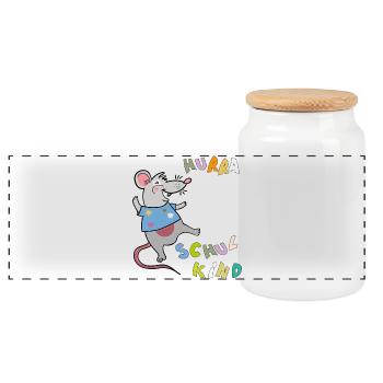 Hooray Schoolchild Mouse - Panoramic Cookie Jar with Wooden Lid - white - Front