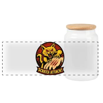 Scratch Attack Angry Cat Claw Design - Panoramic Cookie Jar with Wooden Lid - white - Front