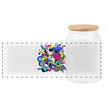 Buntes Geometrie-Chaos Pop Art - Panorama Keksdose mit Holzdeckel - Weiß - Vorne
