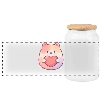 Cuddly Kitten Heart Love - Panoramic Cookie Jar with Wooden Lid - white - Front