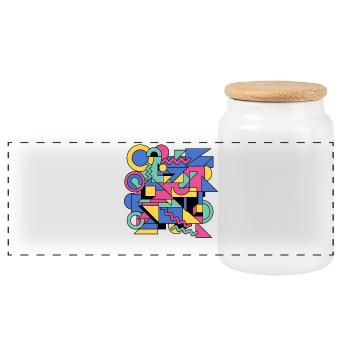 Memphis Geometry Play of Colors - Panoramic Cookie Jar with Wooden Lid - white - Front