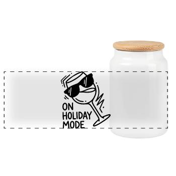 Holiday Mode Wein Glas - Urlaubsmodus - Panorama Keksdose mit Holzdeckel - Weiß - Vorne