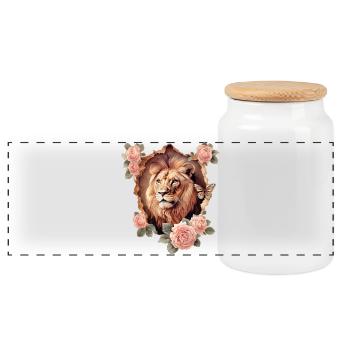 Lion Vintage - Boîte à biscuits avec couvercle en bois - blanc - Devant