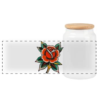 Klassische Tattoo Rose - Panorama Keksdose mit Holzdeckel - Weiß - Vorne