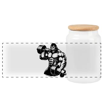gorille musclé qui fait de la musculation - Boîte à biscuits avec couvercle en bois - blanc - Devant