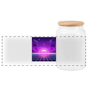 Neon Retro Sunset Grid - Panorama Keksdose mit Holzdeckel - Weiß - Vorne
