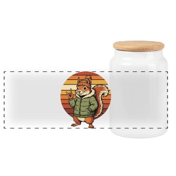 Cooles Eichhörnchen - Winter Retro Design - Panorama Keksdose mit Holzdeckel - Weiß - Vorne