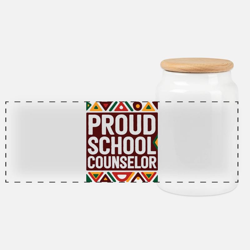Proud School Counselor | Geometric Pattern - Panoramic Cookie Jar with Wooden Lid - white