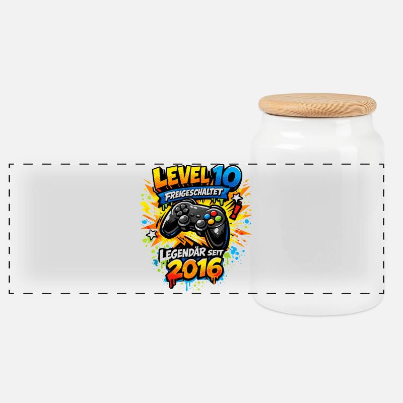 Level 10 Complete 2016 Geburtstag Junge Gamer Gesc - Panorama Keksdose mit Holzdeckel - Weiß