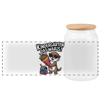 KINDERGARTEN THAT'S IT! Now a schoolchild! - Panoramic Cookie Jar with Wooden Lid - white - Front