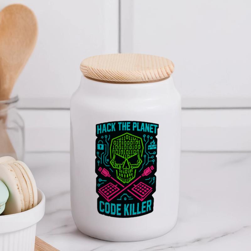 Hack the Planet Code Killer - Cybersécurité Boîte à biscuits avec couvercle en bois