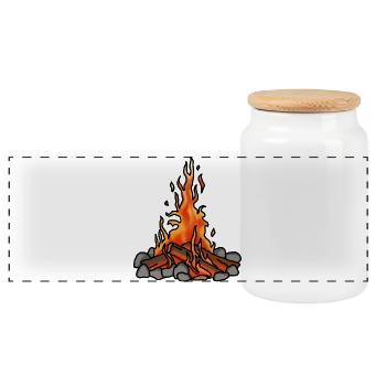 Lagerfeuer - Panorama Keksdose mit Holzdeckel - Weiß - Vorne