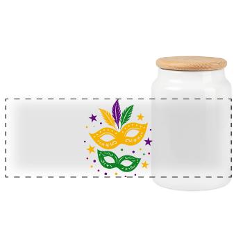 Karneval Masken mit Sternen & bunten Federn - Panorama Keksdose mit Holzdeckel - Weiß - Vorne