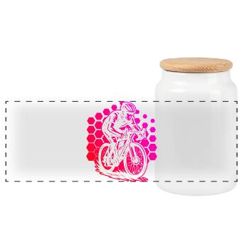 Motif minimaliste du vélo de route - Boîte à biscuits avec couvercle en bois - blanc - Devant