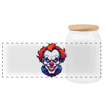 Motif de portrait de tête de clown horrifique de clown effrayant - Boîte à biscuits avec couvercle en bois - blanc - Devant