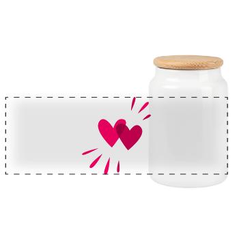 Zwei Herzen passend zum Valentinstag - Panorama Keksdose mit Holzdeckel - Weiß - Vorne