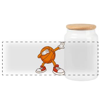 Mascotte de basket-ball couvrant le visage - Boîte à biscuits avec couvercle en bois - blanc - Devant