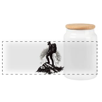 Mountaineer motif in the sunbeam - Panoramic Cookie Jar with Wooden Lid - white - Front