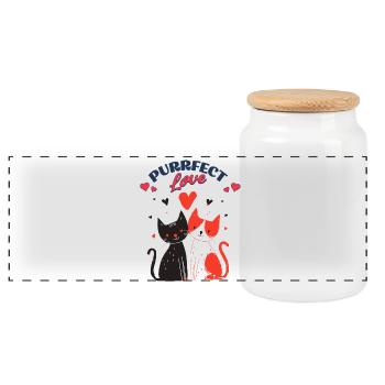 Cat love duo with hearts - Panoramic Cookie Jar with Wooden Lid - white - Front