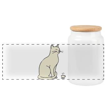 Minimalistische Silhouette Cream Cat - Panorama Keksdose mit Holzdeckel - Weiß - Vorne